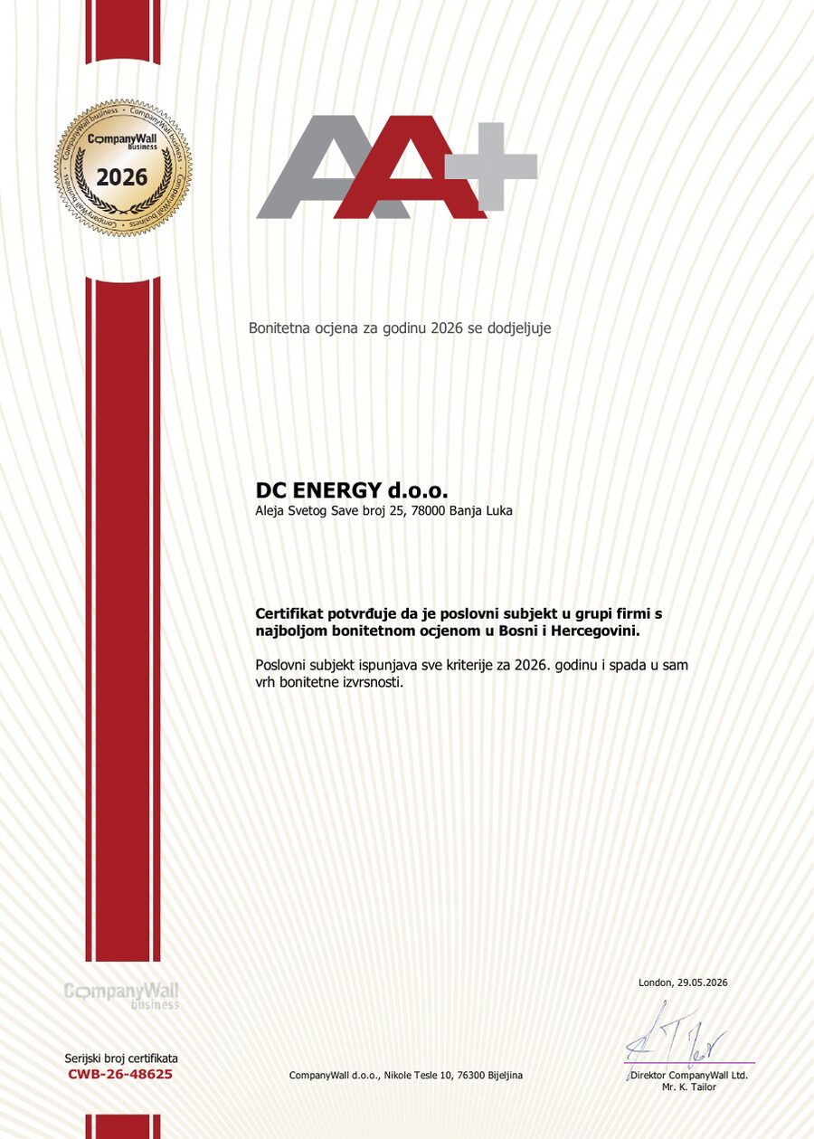 AA+ certifikat bonitetne izvrsnosti 2026